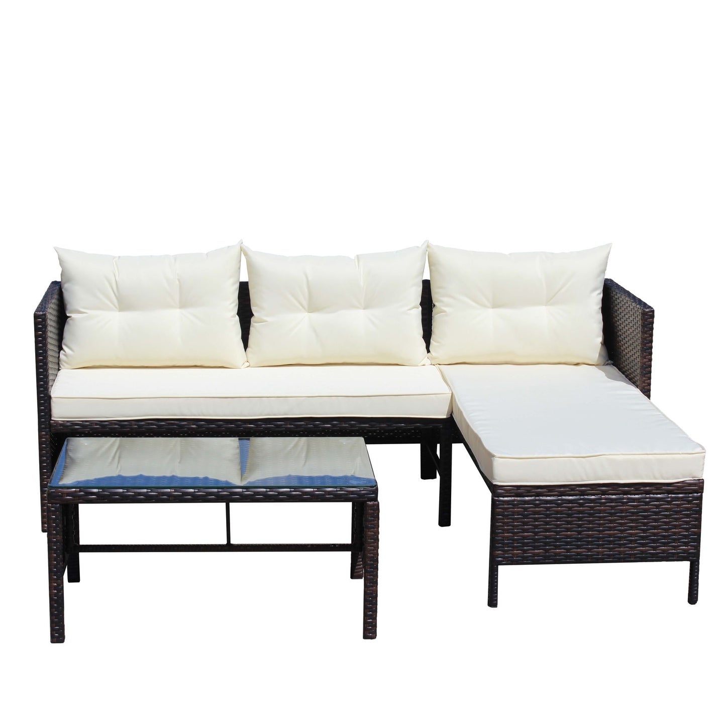 Outdoor patio Furniture sets 3 piece Conversation set wicker Ratten Sectional Sofa With Seat Cushions(Beige Cushion) - Discount Msrp 