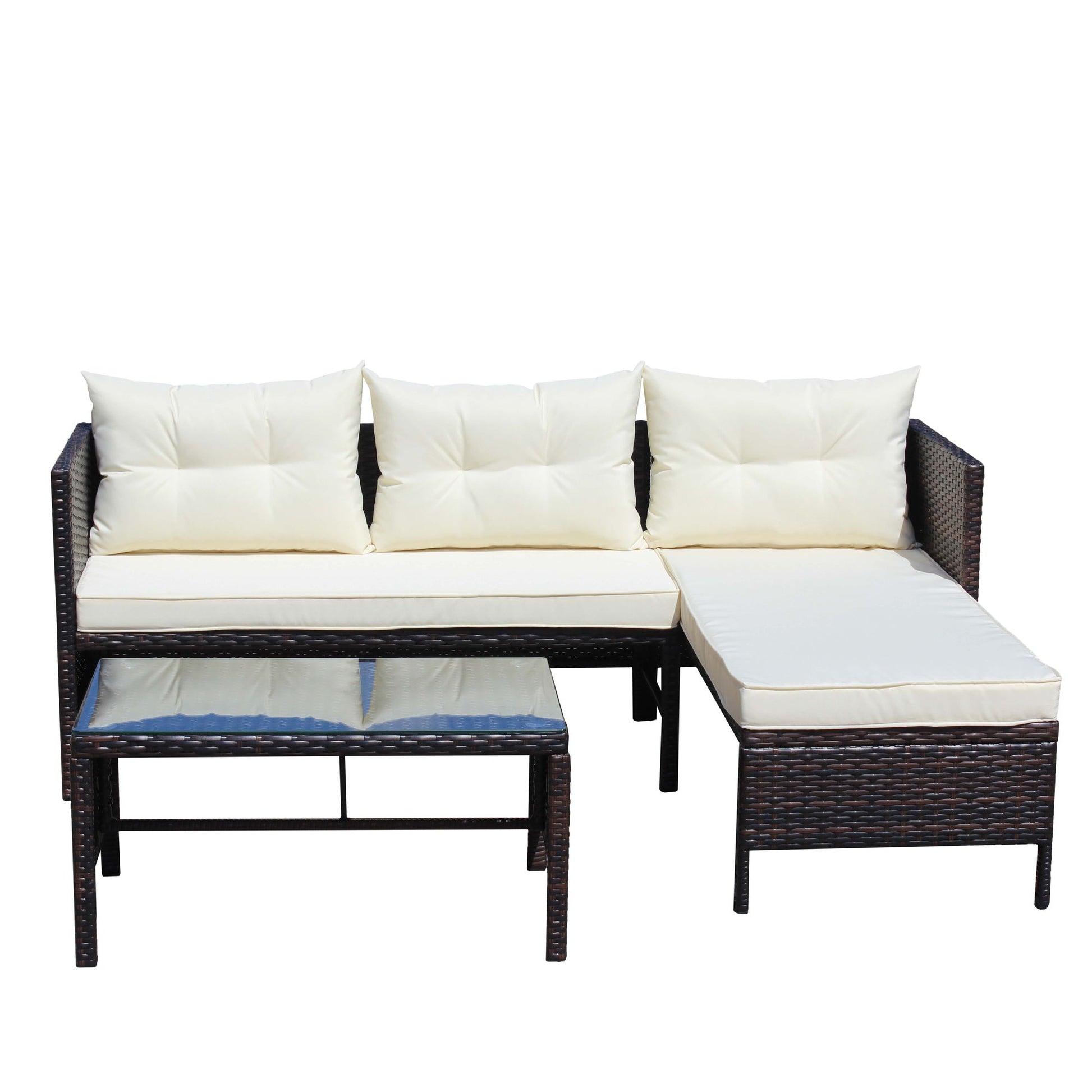 Outdoor patio Furniture sets 3 piece Conversation set wicker Ratten Sectional Sofa With Seat Cushions(Beige Cushion) - Discount Msrp 