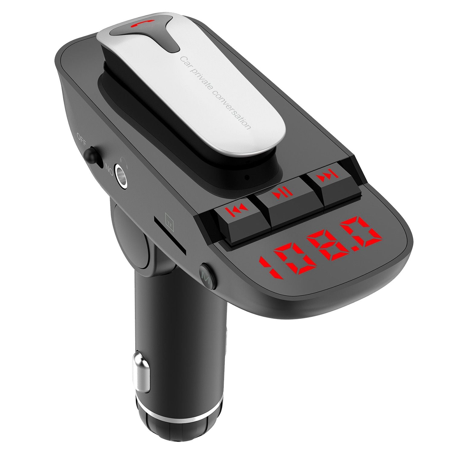 Car FM Transmitter w/ Wireless Earpiece 2 USB Charge Ports Hands-free Call MP3 Player - Discount Msrp 