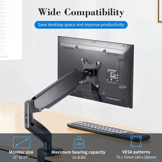 The monitor arm is adjustable for desktop mount and fits 15-27 inch monitors with weight capacities up to 15.4 pounds, black - Discount Msrp 