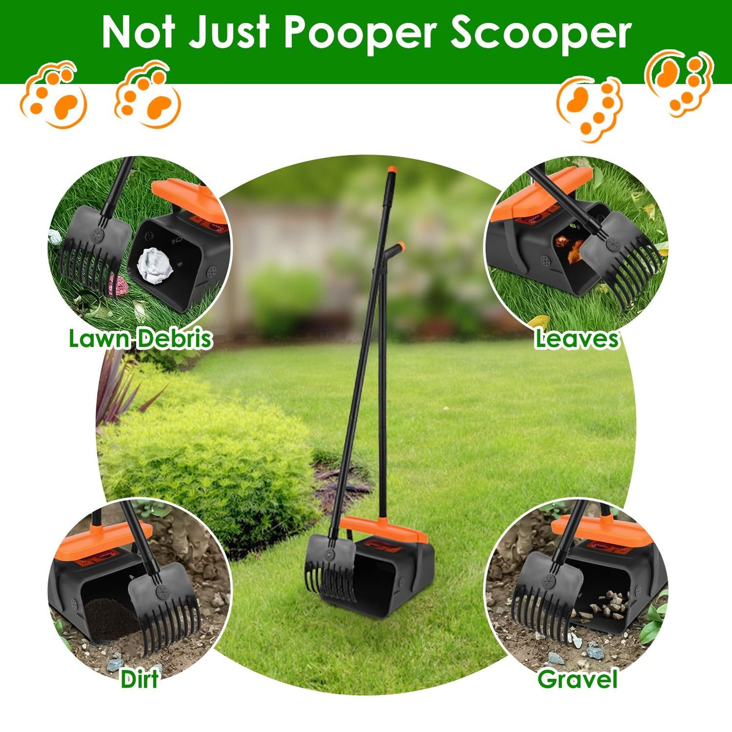 Pooper Scooper Kit Dog Poop Rake & Swiveling Bin Poop Heavy Duty Pick Up Tool with Extra Long Handle 35 Waste Bags Dispenser - Discount Msrp 