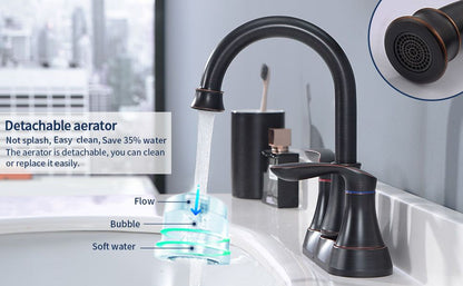 2-Handle 4-Inch Oil Rubbed Bronze Bathroom Faucet, Bathroom Vanity Sink Faucets with Pop-up Drain and Supply Hoses - Discount Msrp 
