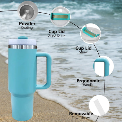 40oz V2 large capacity tumbler, With Handle And Straw Lid, Insulated Reusable Stainless Steel Water Bottles Travel Mug Coffee Cup car cup water cup For Men Women Outdoor Camping Driving, gift - Discount Msrp 
