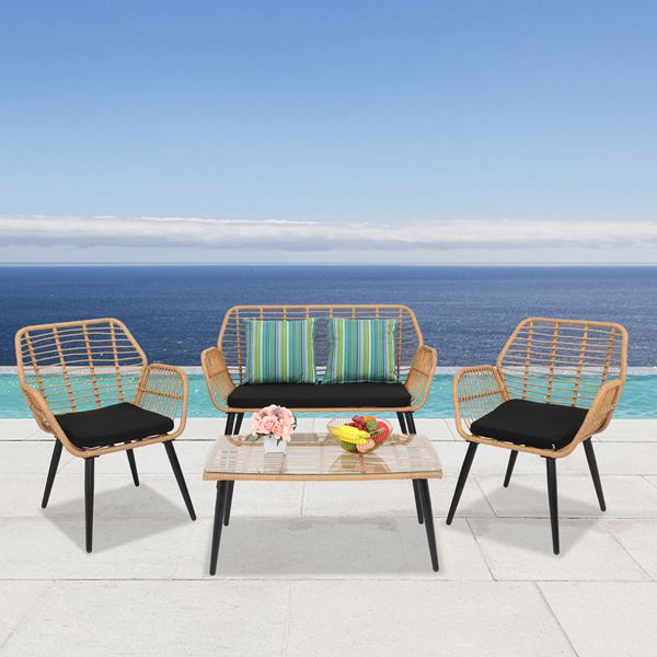 4-Piece Patio Furniture Outdoor Bistro Set, All Weather Rattan Conversation Bistro Loveseat Chair and Table Set for Backyard Balcony Deck - Discount Msrp 
