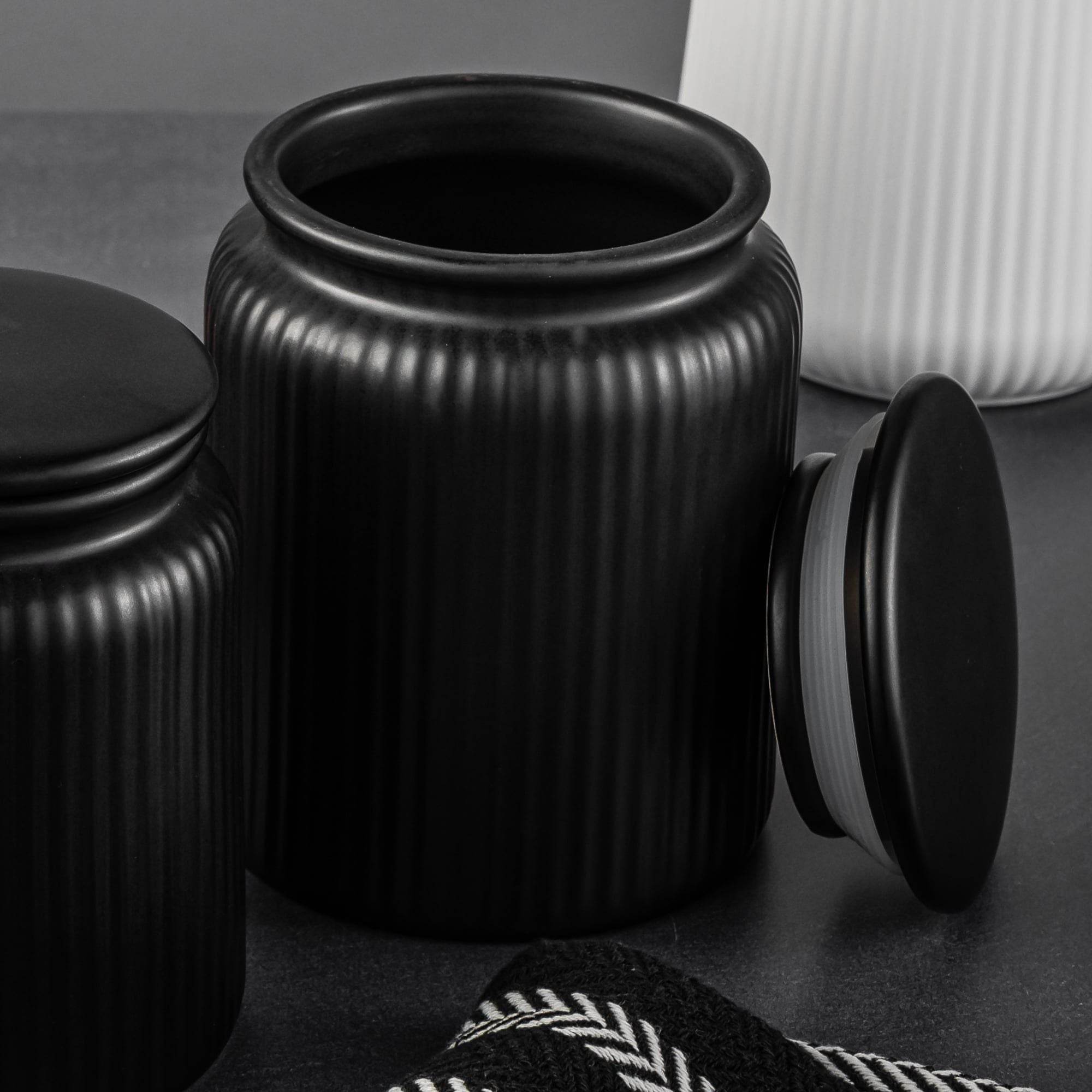 (2 pack) Medium (815mL) Ceramic Ribbed Kitchen Organization Jar, Black - Discount Msrp 