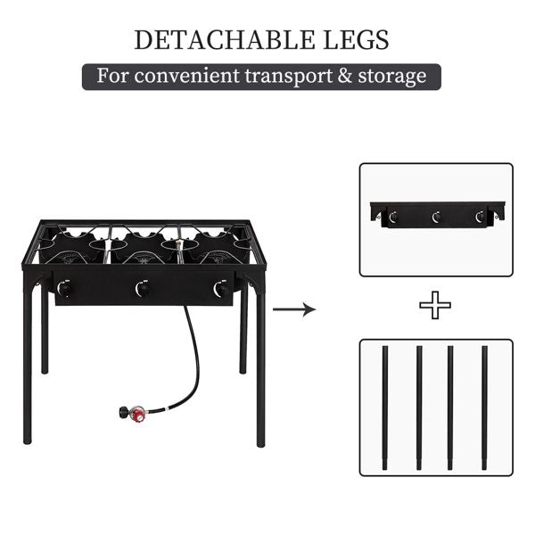 Outdoor Camp Stove High Pressure Propane Gas Cooker Portable Cast Iron Patio Cooking Burner (Three Burner 225000-BTU) - Discount Msrp 