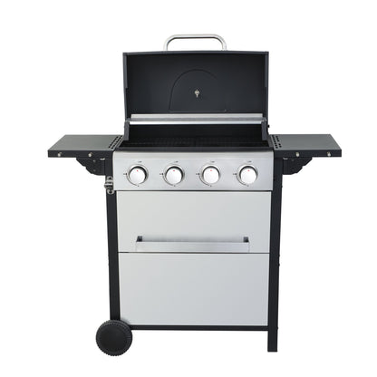 4-Burner Propane Gas BBQ Grill, 34200BTU Output With Wire Enamel Cooking Grids For Outdoor Barbecue, Foldable Side Table, Hanging Basket, Stainless Steel - Discount Msrp 