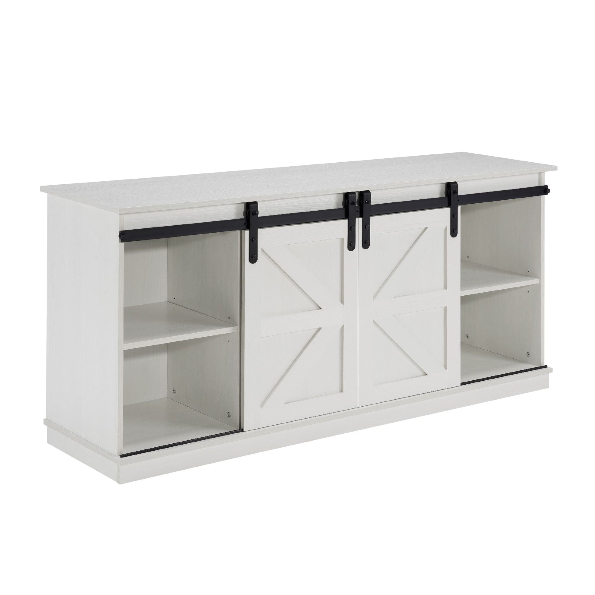 58" Farmhouse TV Stand and Entertainment Center for Televisions up to 65 Inchs,with Sliding Barn Doors and Storage Cabinets,White - Discount Msrp 