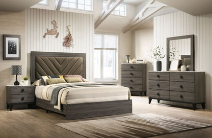 Contemporary 1pc Queen Size Bed Bedroom Furniture Upholstered Headboard Rubberwood 1pc Bedframe Gray Finish - Discount Msrp 