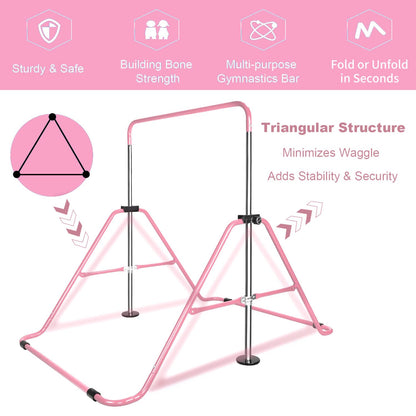 Pink Multi-Functional Adjustable Height Children's Horizontal Gymnastic Bar With Bear Rings - Discount Msrp 