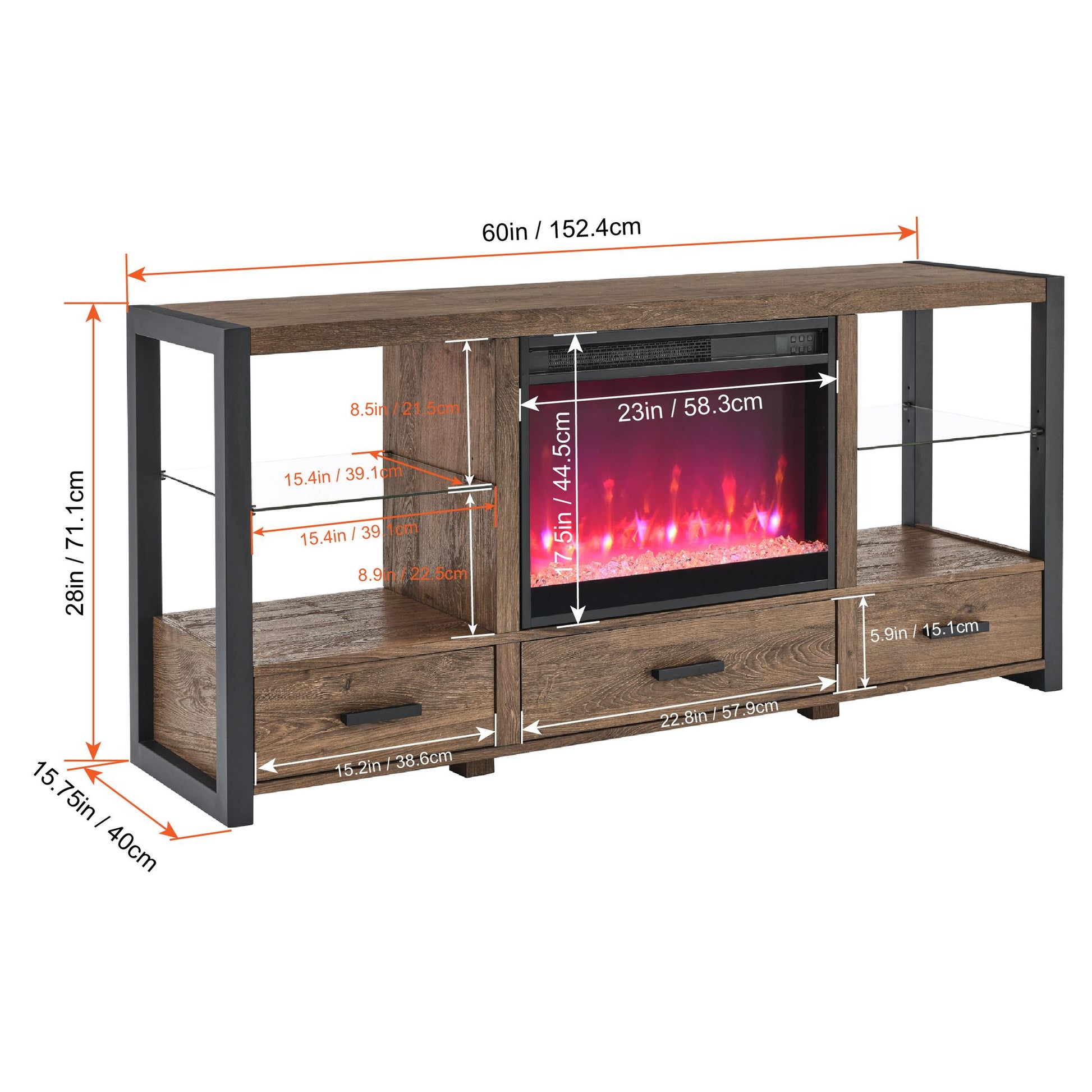 60 inch Electric Fireplace Media TV Stand With Sync Colorful LED Lights-Reclaimed Barnwood Color - Discount Msrp 