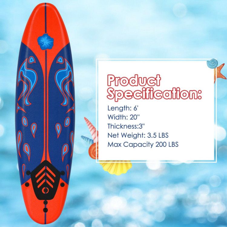 6 Feet Surfboard with 3 Detachable Fins - Discount Msrp 