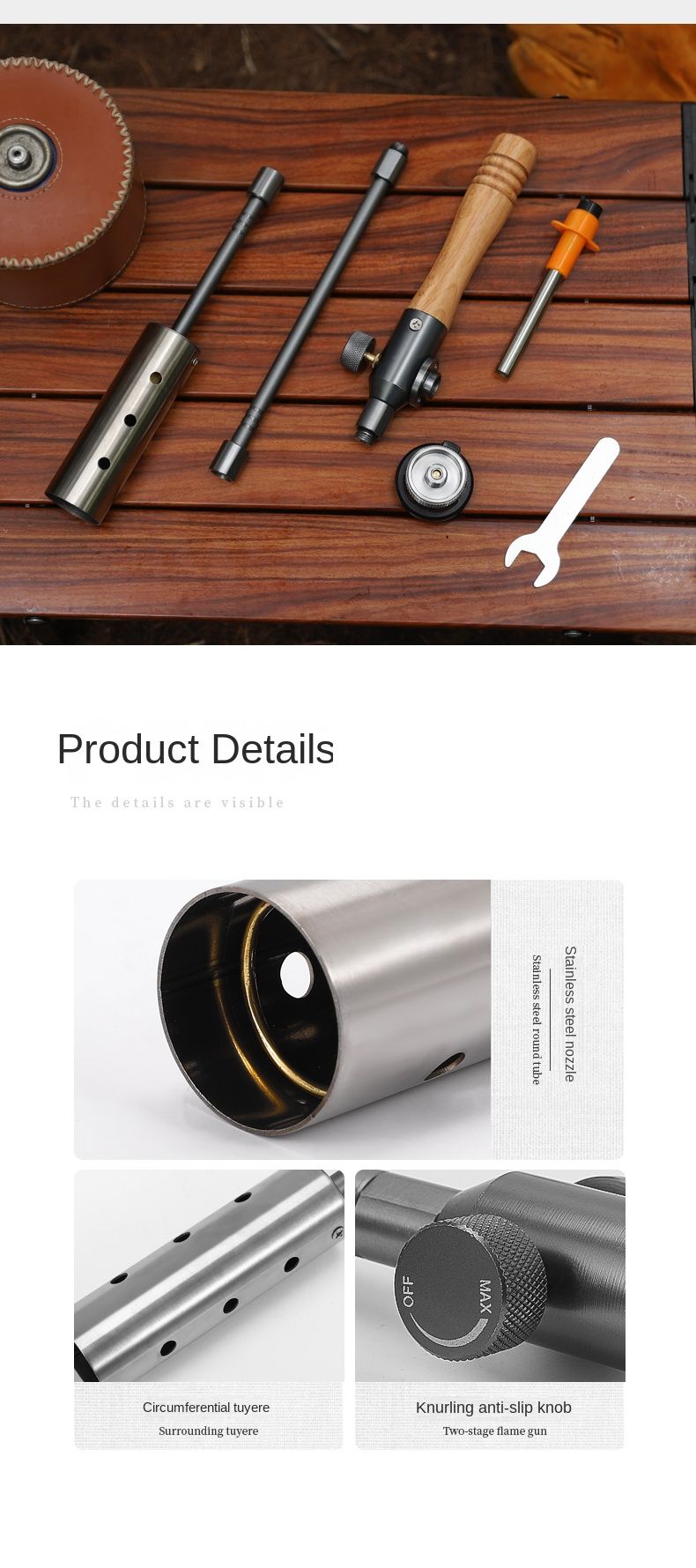 Outdoor camping extended flame-throwing gun stainless steel gun burning pig hair supplies camping straight handle handheld detachable igniter - Discount Msrp 