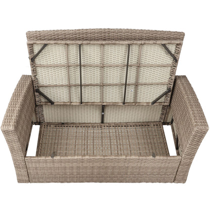 Patio Furniture Set; 4 Piece Outdoor Conversation Set All Weather Wicker Sectional Sofa with Ottoman and Cushions - Discount Msrp 
