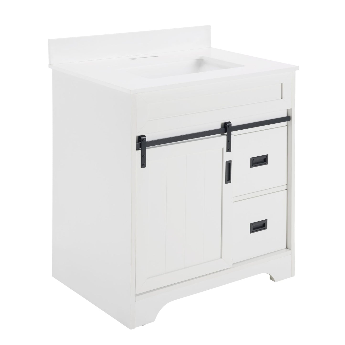 [VIDEO provided]30" Bathroom Vanity with Single Sink Combo, Farmhouse Undermount Bathroom Sink Cabinet with Sliding Barn Doors and 2 Drawers, Freestanding Bathroom Vanities,White - Discount Msrp 