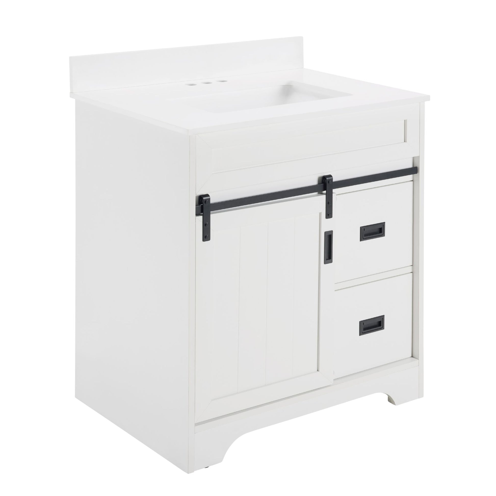 [VIDEO provided]30" Bathroom Vanity with Single Sink Combo, Farmhouse Undermount Bathroom Sink Cabinet with Sliding Barn Doors and 2 Drawers, Freestanding Bathroom Vanities,White - Discount Msrp 