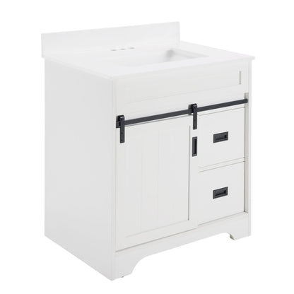 [VIDEO provided]30" Bathroom Vanity with Single Sink Combo, Farmhouse Undermount Bathroom Sink Cabinet with Sliding Barn Doors and 2 Drawers, Freestanding Bathroom Vanities,White - Discount Msrp 