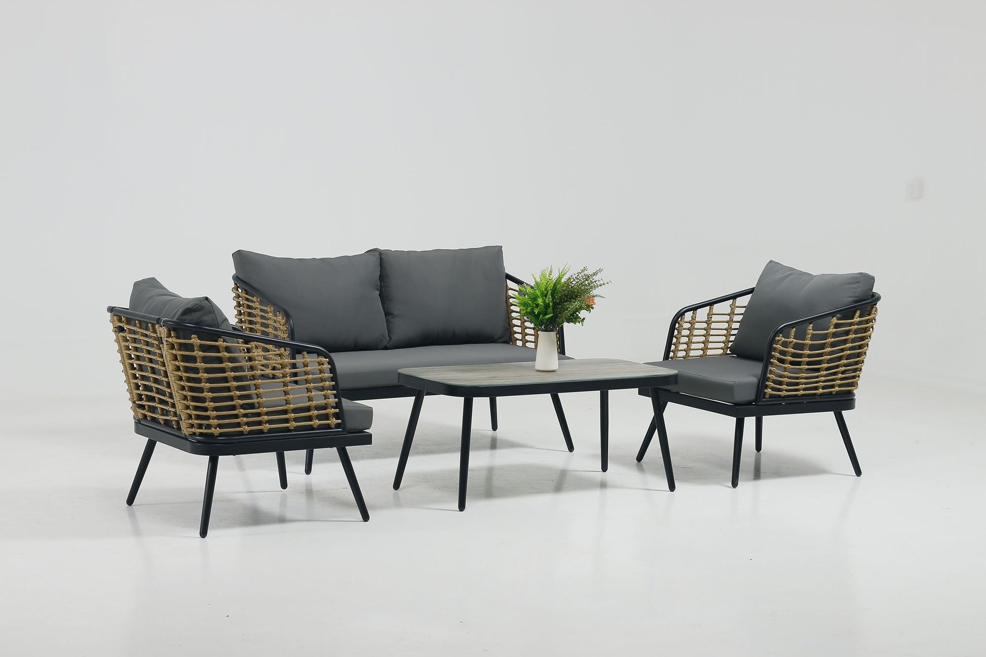 4 Pieces Patio Furniture Set, PE Rattan Wicker 4 Pcs Outdoor Sofa Set w/Washable Cushion and Tempered Glass Tabletop, Conversation Furniture for Garden Poolside Balcony - Discount Msrp 
