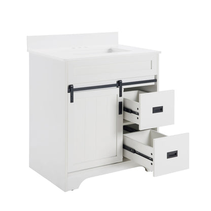 [VIDEO provided]30" Bathroom Vanity with Single Sink Combo, Farmhouse Undermount Bathroom Sink Cabinet with Sliding Barn Doors and 2 Drawers, Freestanding Bathroom Vanities,White - Discount Msrp 