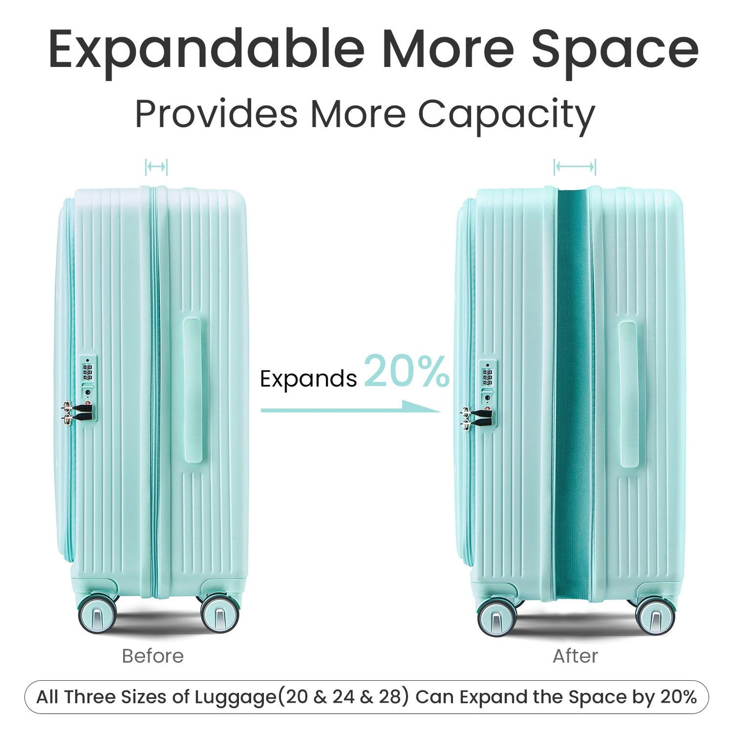 Luggage Sets 3 Piece(20/24/28), Expandable Carry On Luggage with TSA Lock Airline Approved, 100% PC Hard Shell and Lightweight Suitcase with Front Pocket and Spinner Wheels - Discount Msrp 