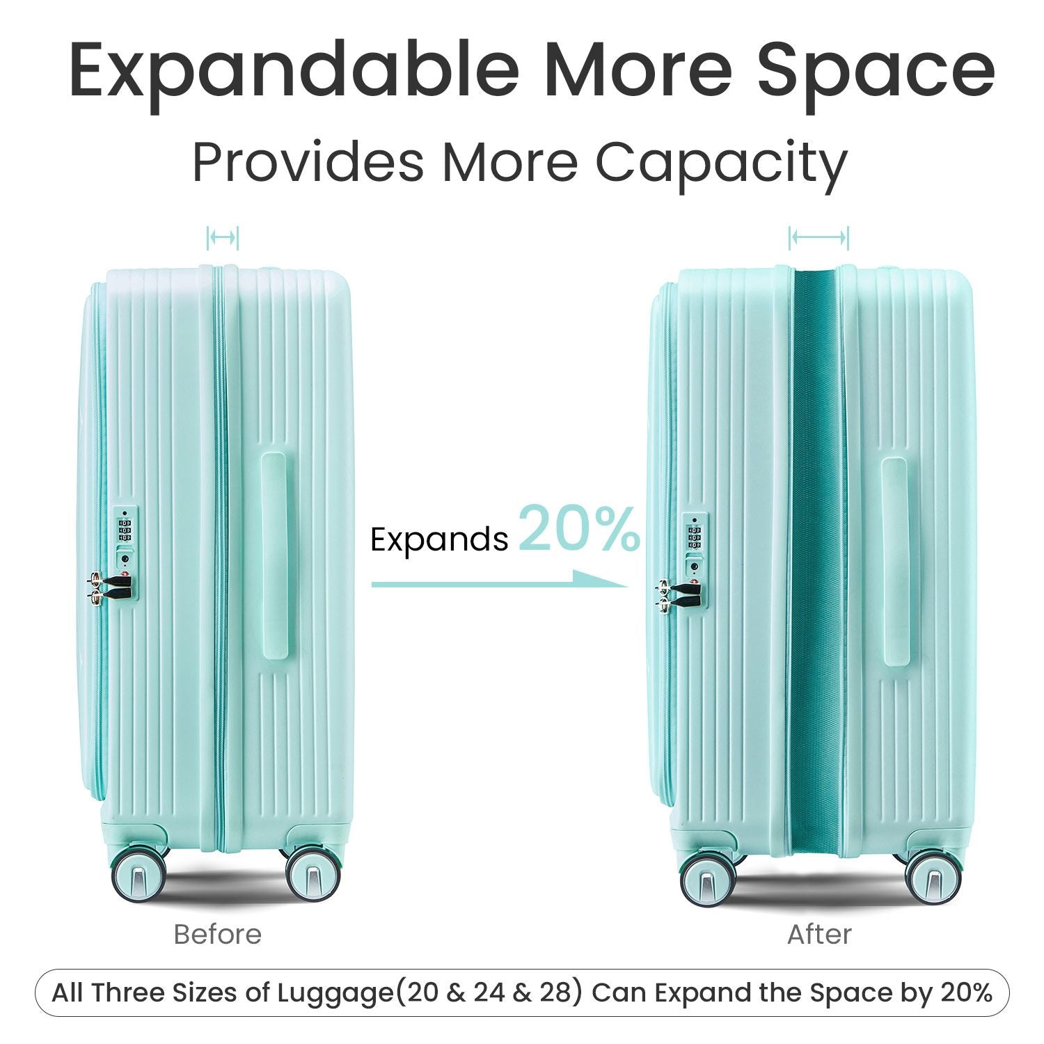 Luggage Sets 3 Piece(20/24/28), Expandable Carry On Luggage with TSA Lock Airline Approved, 100% PC Hard Shell and Lightweight Suitcase with Front Pocket and Spinner Wheels - Discount Msrp 
