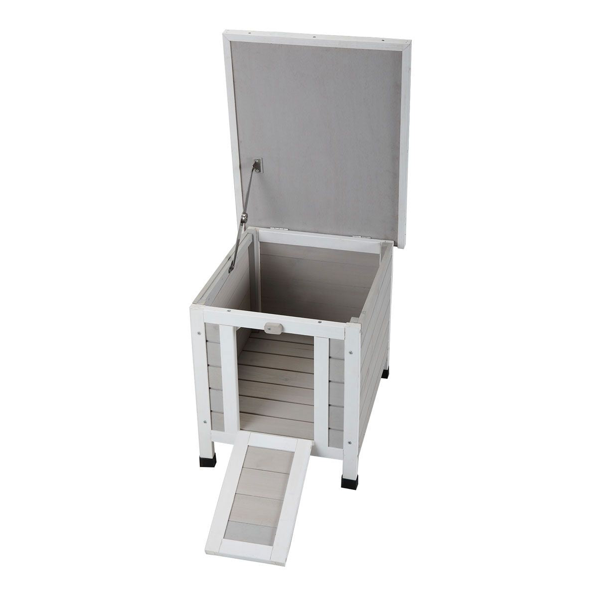 Modern Wooden Rabbit Cat Dog Hutch, Indoor/Outdoor Retreat House with Openable Roof for Small Pets, Weatherproof, Gray - Discount Msrp 