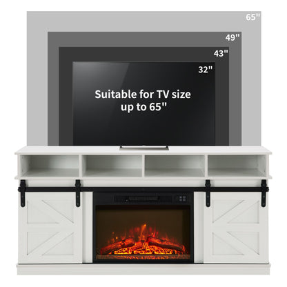 Modern Farmhouse TV Media Stand, Large Barn Inspired Home Entertainment Console, with 23" Fireplace Insert, for TV Up to 65'', with Open Shelves and Closed Cabinets, White - Discount Msrp 