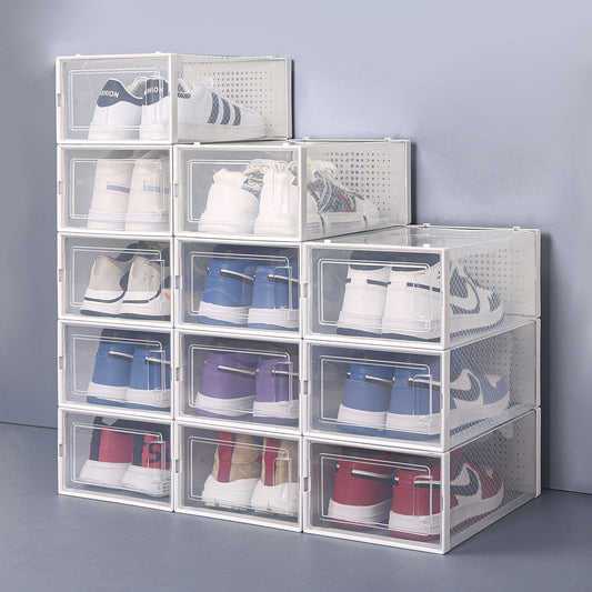 Set of 12 Stackable Clear Plastic Transparent Shoe Storage Box in Home - Discount Msrp 
