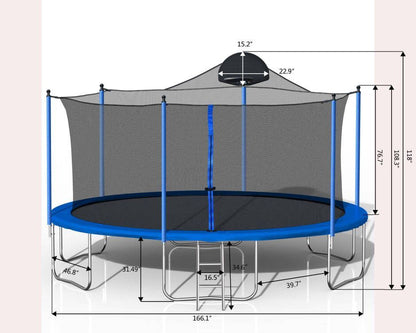 14FT Trampoline for Adults & Kids with Basketball Hoop, Outdoor Trampolines w/Ladder and Safety Enclosure Net for Kids and Adults - Discount Msrp 