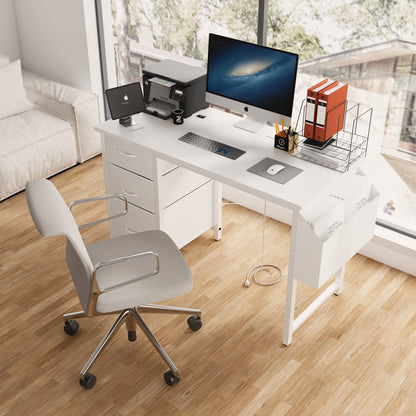 47"office desk with power outlet,3 drawers,Side Pocket, Study Desk Easy to Assemble,Frame stability Reversible for home desk, company computer desk, game table,Vanity table, white - Discount Msrp 