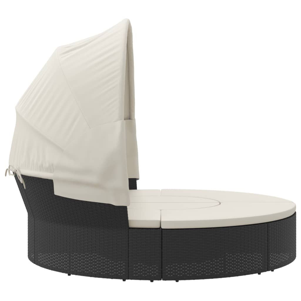 Patio Lounge Bed with Canopy and Cushions Black Poly Rattan - Discount Msrp 