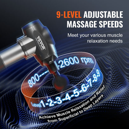 VEVOR Massage Gun Deep Tissue with 9 Speed Levels & 6 Massage Heads, 24V 2500mAh Batteries, Percussion Muscle Massager for Athletes, Handheld Electric Massage Gun for Pain Relief, Muscle Relaxation - Discount Msrp 