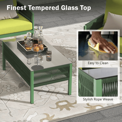 4-Piece Rope Patio Furniture Set, Outdoor Furniture with Tempered Glass Table, Patio Conversation Set Deep Seating with Thick Cushion for Backyard Porch Balcony - Discount Msrp 