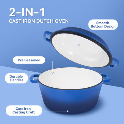 Enameled Cast Iron Dutch Oven with Serving Lid + ENCLOSED THERMAL CIRCLE Design - Discount Msrp 