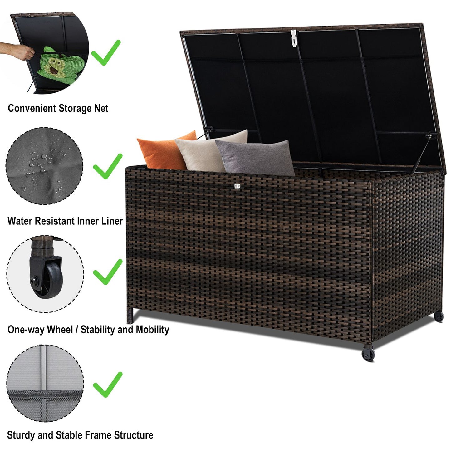 120 Gal. Outdoor Wicker Storage Box Waterproof, Resin Rattan Deck Box for Patio Garden Furniture, Outdoor Cushion Storage - Discount Msrp 