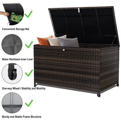 120 Gal. Outdoor Wicker Storage Box Waterproof, Resin Rattan Deck Box for Patio Garden Furniture, Outdoor Cushion Storage - Discount Msrp 
