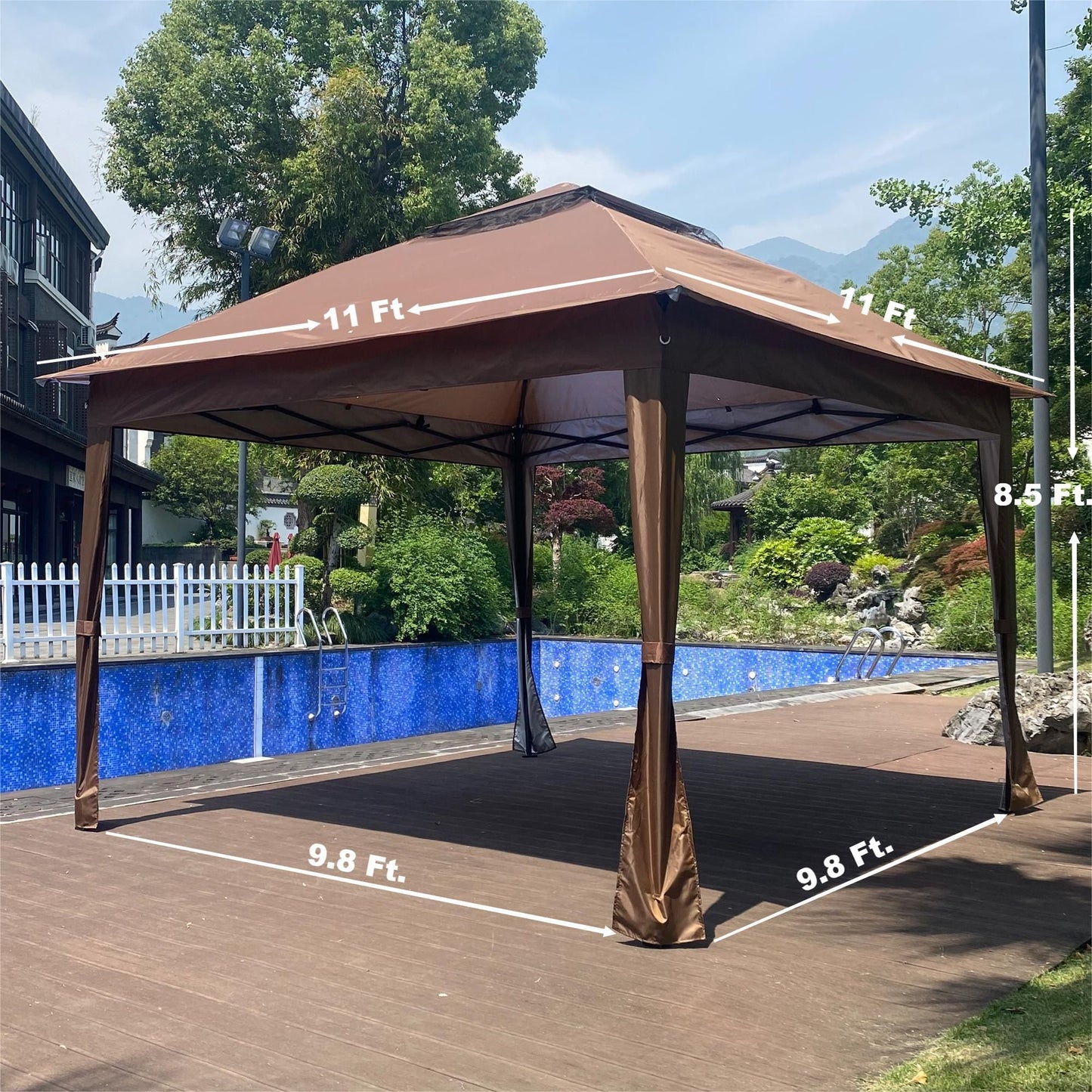 Outdoor 11x 11Ft Pop Up Gazebo Canopy With Removable Zipper Netting,2-Tier Soft Top Event Tent,Suitable For Patio Backyard Garden Camping Area with 4 Sandbags,Brown - Discount Msrp 