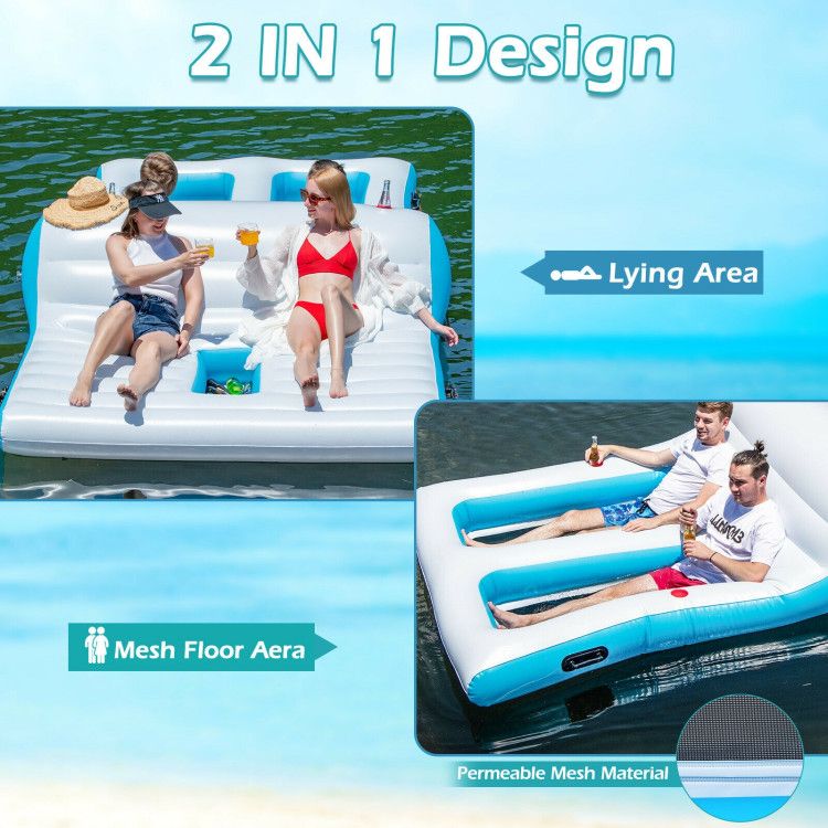 Floating 4-Person Inflatable Lounge Raft with 130W Electric Air - Discount Msrp 