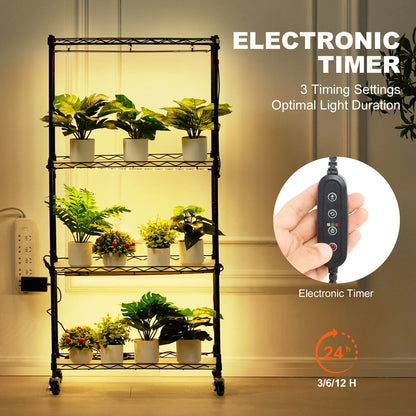 VEVOR Plant Stand with Grow Light, 4-Tier Plant Shelf with 45W Full Spectrum Grow Light, 3 Mode Plant Light with Timer and Wheel for Seed Starting, Metal Grow Light Shelf for Indoor Plants - Discount Msrp 