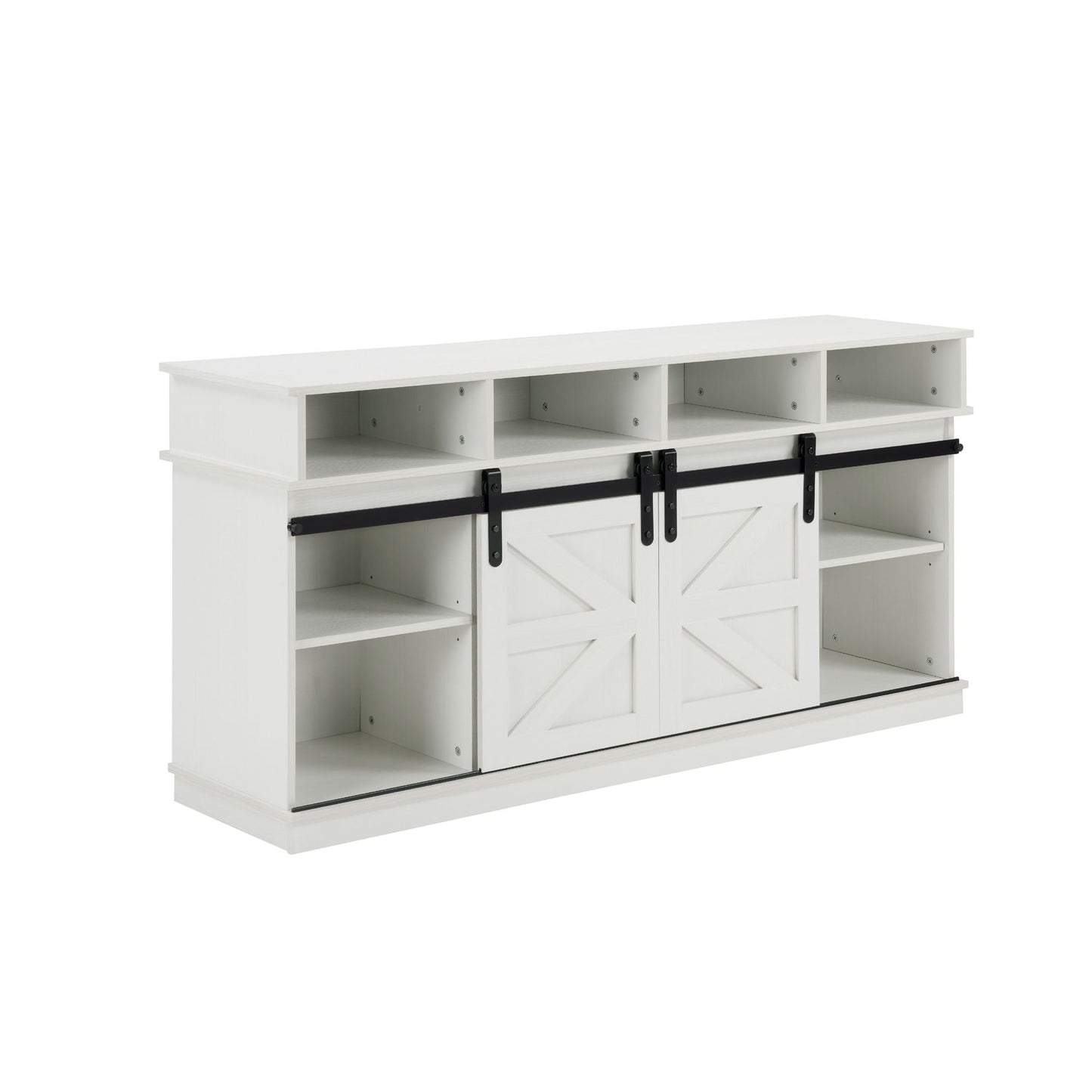 Modern Farmhouse TV Media Stand, Large Barn Inspired Home Entertainment Console, with 23" Fireplace Insert, for TV Up to 65'', with Open Shelves and Closed Cabinets, White - Discount Msrp 