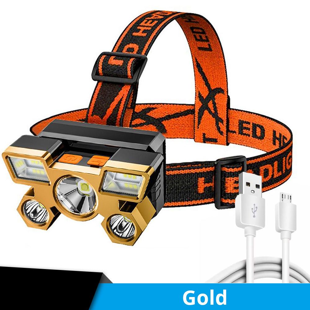 5 LED USB Rechargeable Headlamp; Portable Built-in 18650 Battery Head Flash Light; Waterproof For Expedition Outdoor Camping Fishing - Discount Msrp 