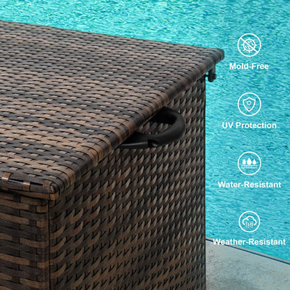 120 Gal. Outdoor Wicker Storage Box Waterproof, Resin Rattan Deck Box for Patio Garden Furniture, Outdoor Cushion Storage - Discount Msrp 