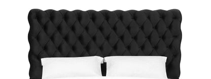 1pc Contemporary Upholstered Queen Bed Tufted Headboard and Footboard Bedroom Furniture Black - Discount Msrp 