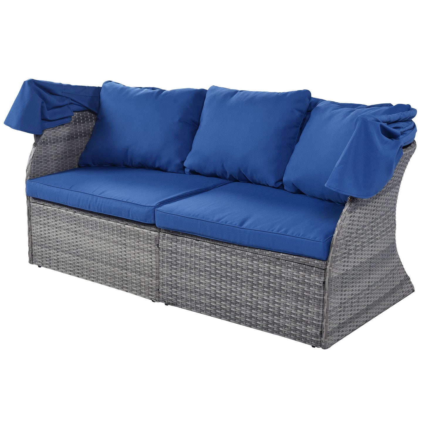 Outdoor Patio Furniture Set Daybed Sunbed with Retractable Canopy Conversation Set Wicker Furniture - Discount Msrp 