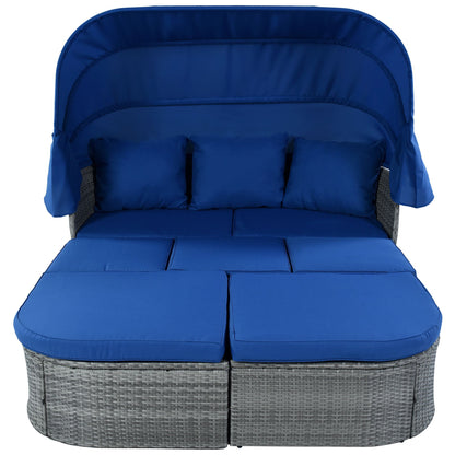 Outdoor Patio Furniture Set Daybed Sunbed with Retractable Canopy Conversation Set Wicker Furniture - Discount Msrp 