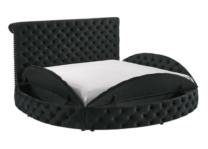 Luxurious 1pc Glam King Size Tufted Headboard Upholstered Storage Round Bed Black Footboard Storage Wooden Bedroom Furniture - Discount Msrp 