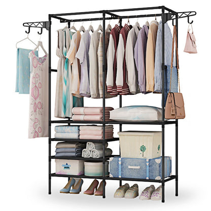 Metal Garment Rack Shoe Clothing Organizer Shelves Freestanding Multifunctional Clothes Wardrobe - Discount Msrp 