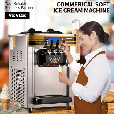VEVOR Commercial Ice Cream Maker, 22-30L/H Yield, 2350W Countertop Soft Serve Machine w/ 2x6L Hopper 2L Cylinder LCD Panel Puffing Shortage Alarm, Frozen Yogurt Maker for Restaurant Snack Bar, Silver - Discount Msrp 