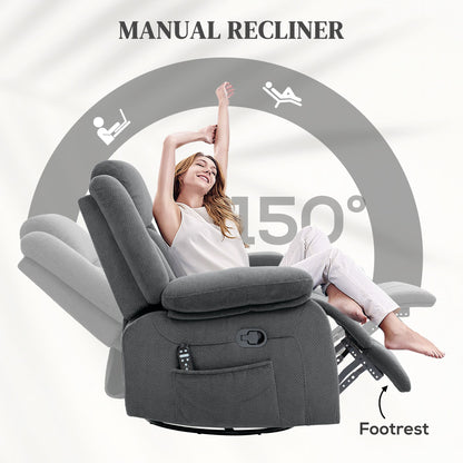 Recliner Massage Armchair with Heat, Oversized Swivel Rocker with Footrest, Remote and Side Pockets, Gray - Discount Msrp 