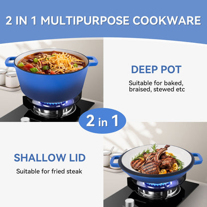 Enameled Cast Iron Dutch Oven with Serving Lid + ENCLOSED THERMAL CIRCLE Design - Discount Msrp 